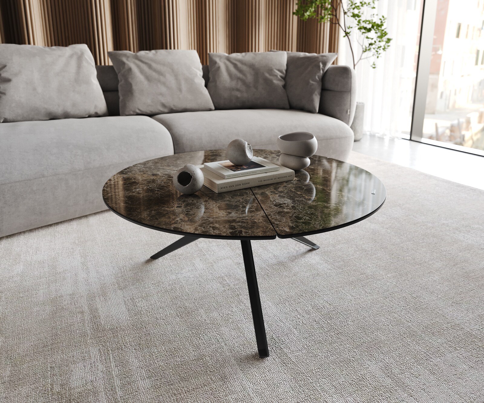 Холна маса Delron 90x90 см керамика Laminam®Emperador Extra Lucidato в тъмнокафяво, Кръстосана, метална, черна основа 3