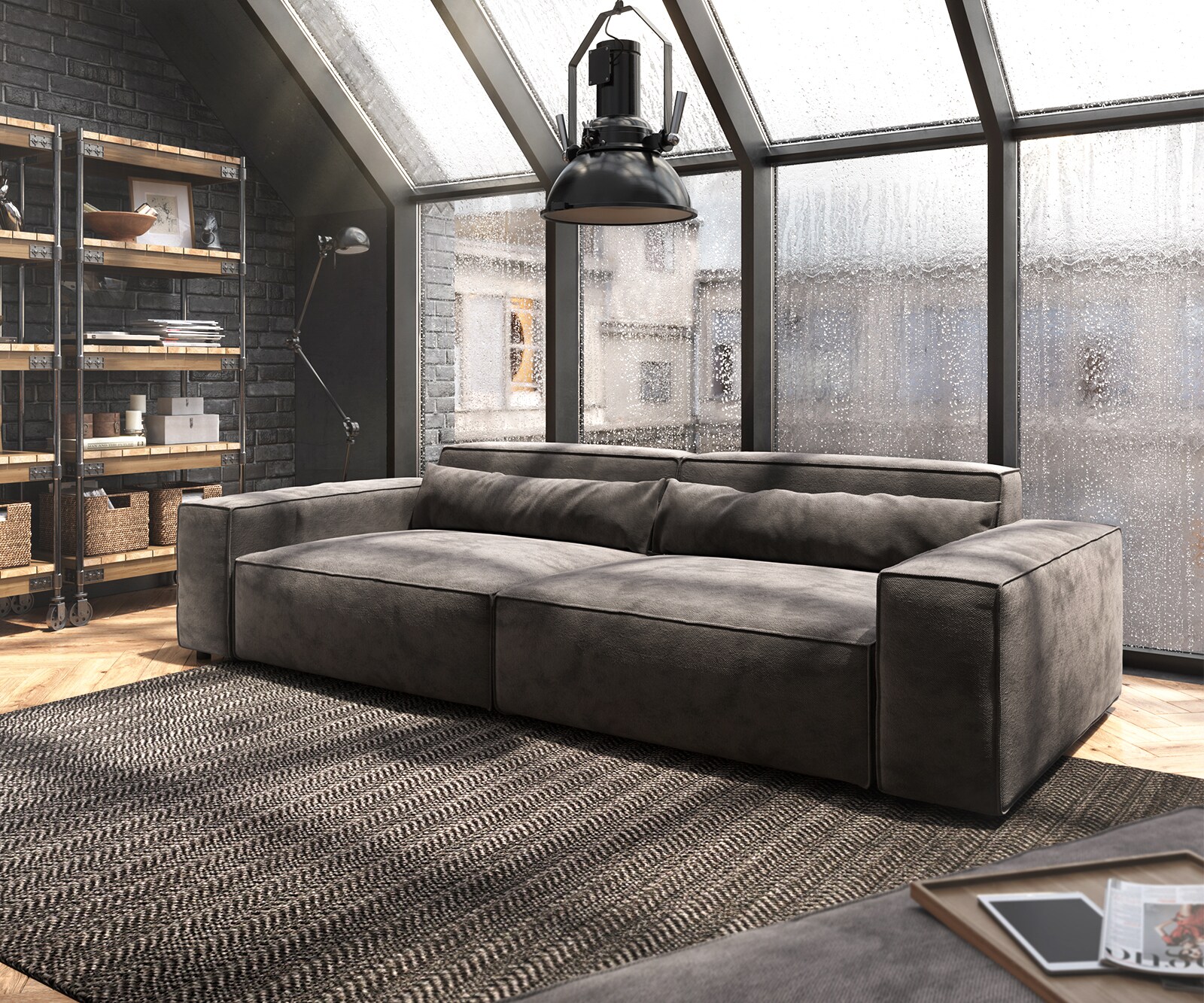 Голям диван XL 270x130 cm Микрофибър КакиКафяв с табуретка Sirpio