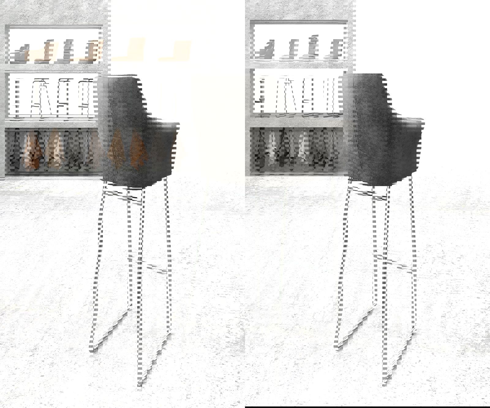 Бар стол Винтидж Сив Извити крака Неръждаема стомана Yulo-Flex 2 Бар стол Винтидж Сив Извити крака Неръждаема стомана Yulo-Flex 2