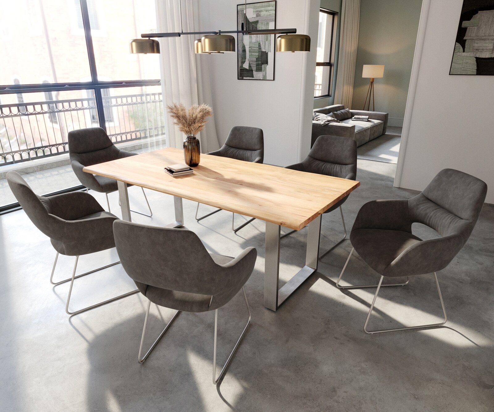 Стол с подлакътници Антрацит Винтидж Извити крака Неръждаема стомана Yago-Flex 4