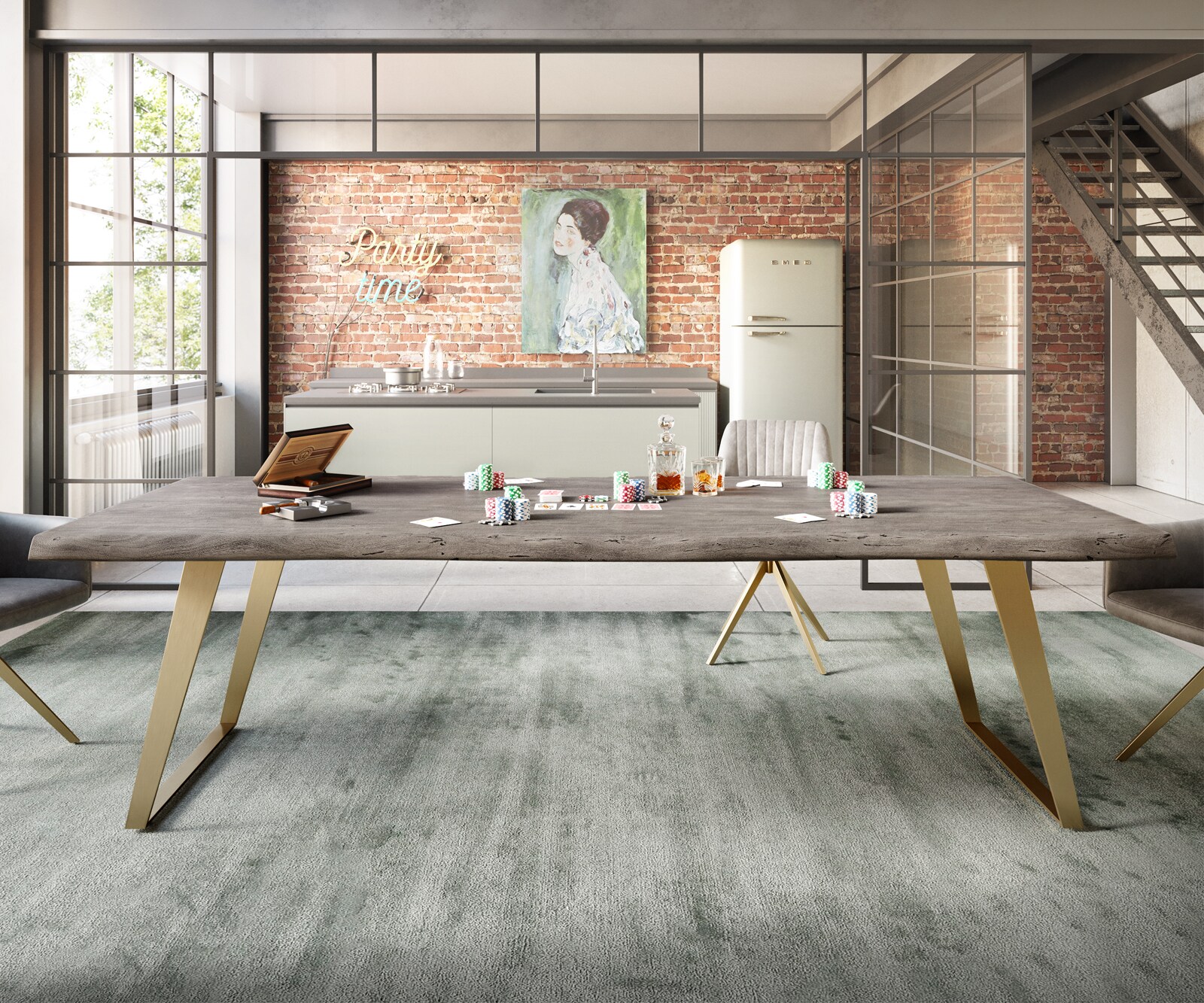 Маса 260x100 XL Акация Платинен цвят Неръждаема стомана Злато под ъгъл Edge 5