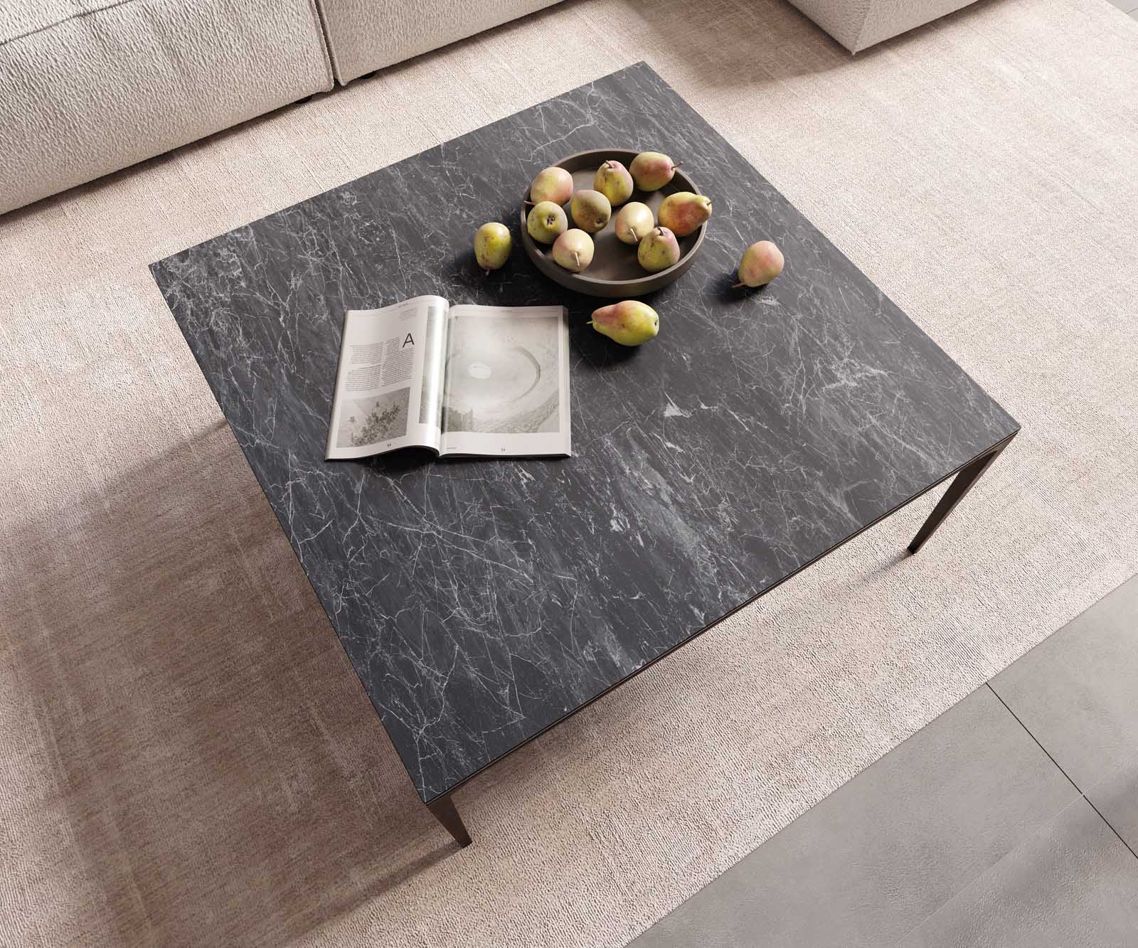 Холна маса 85x85 cm Керамика Laminam®Nero Greco Антрацит Основа Метал Черен Levente 4