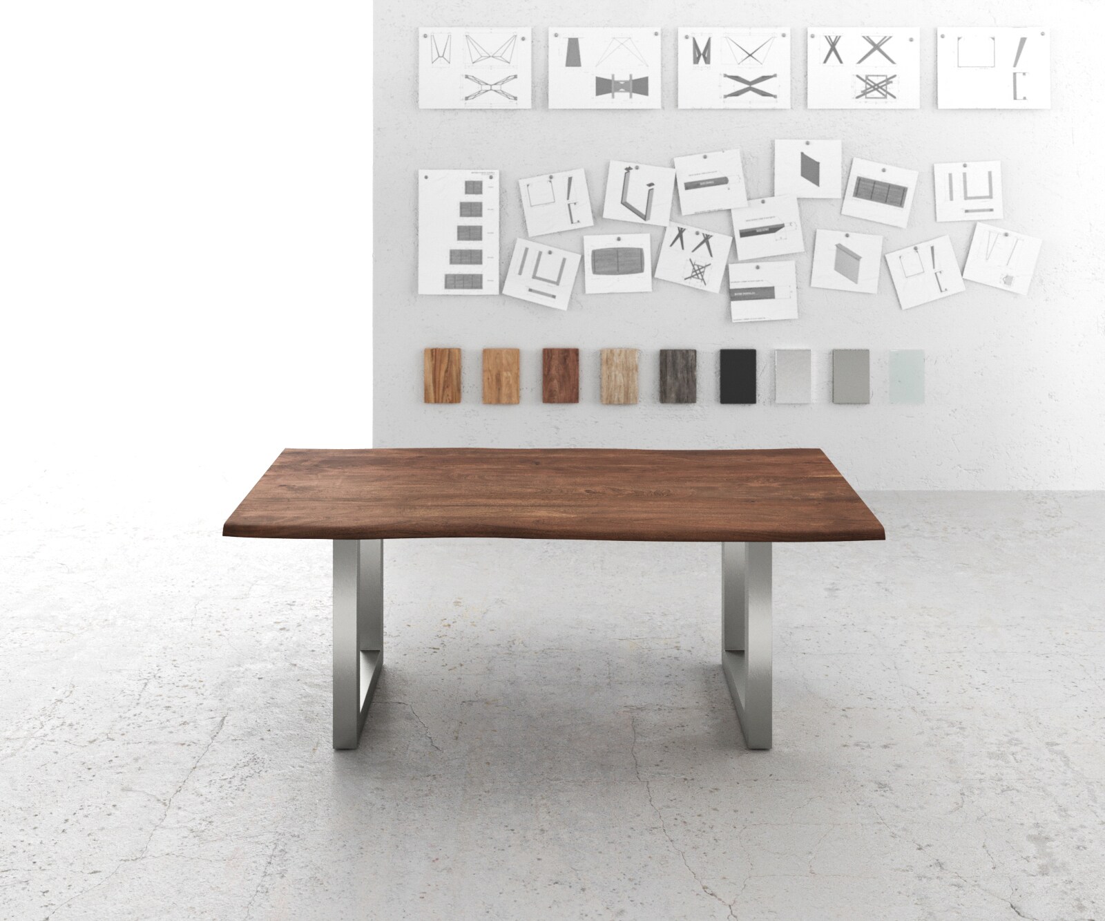 Маса 200x100 Акация Кафяв Неръждаема стомана Широк профил Edge 2