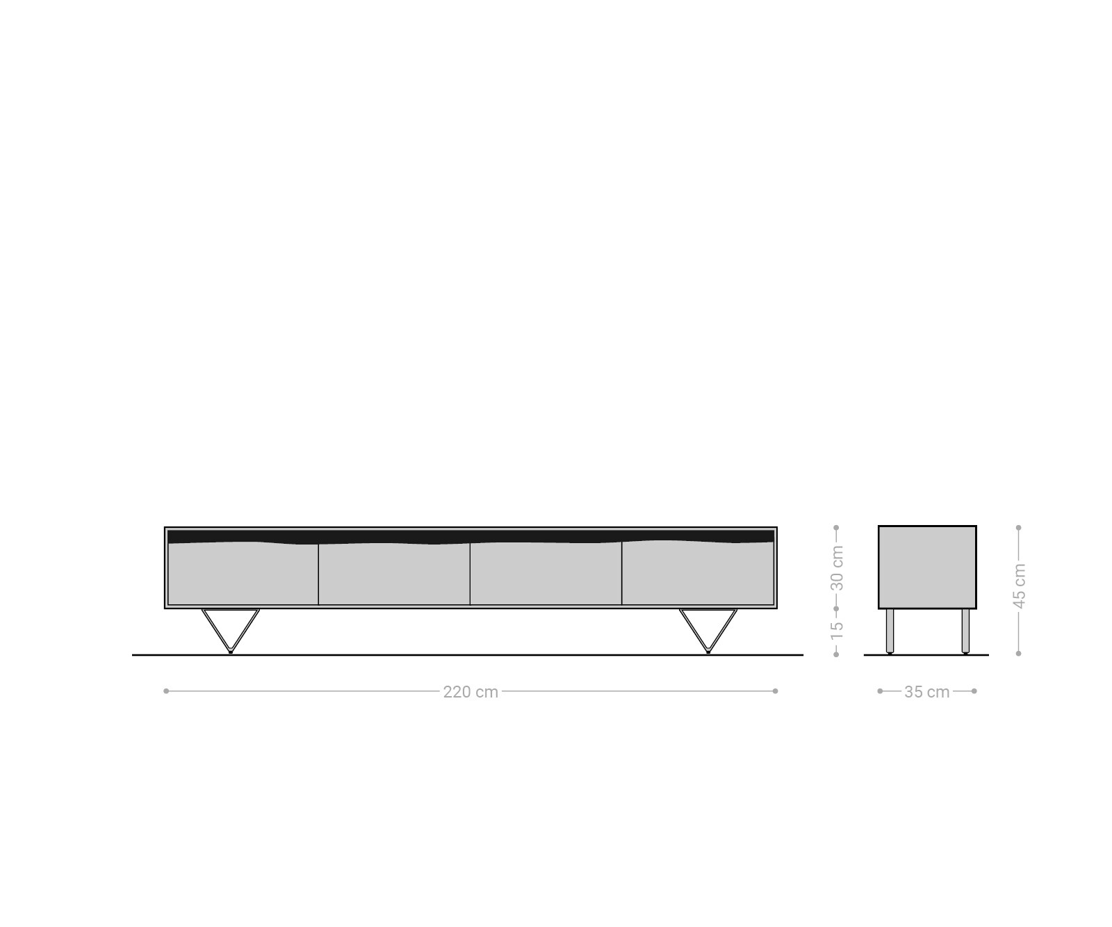 Нисък шкаф 220 cm Акация Кафяв естествен ръб 4 Врати V-Крак Черен Stonegrace 4
