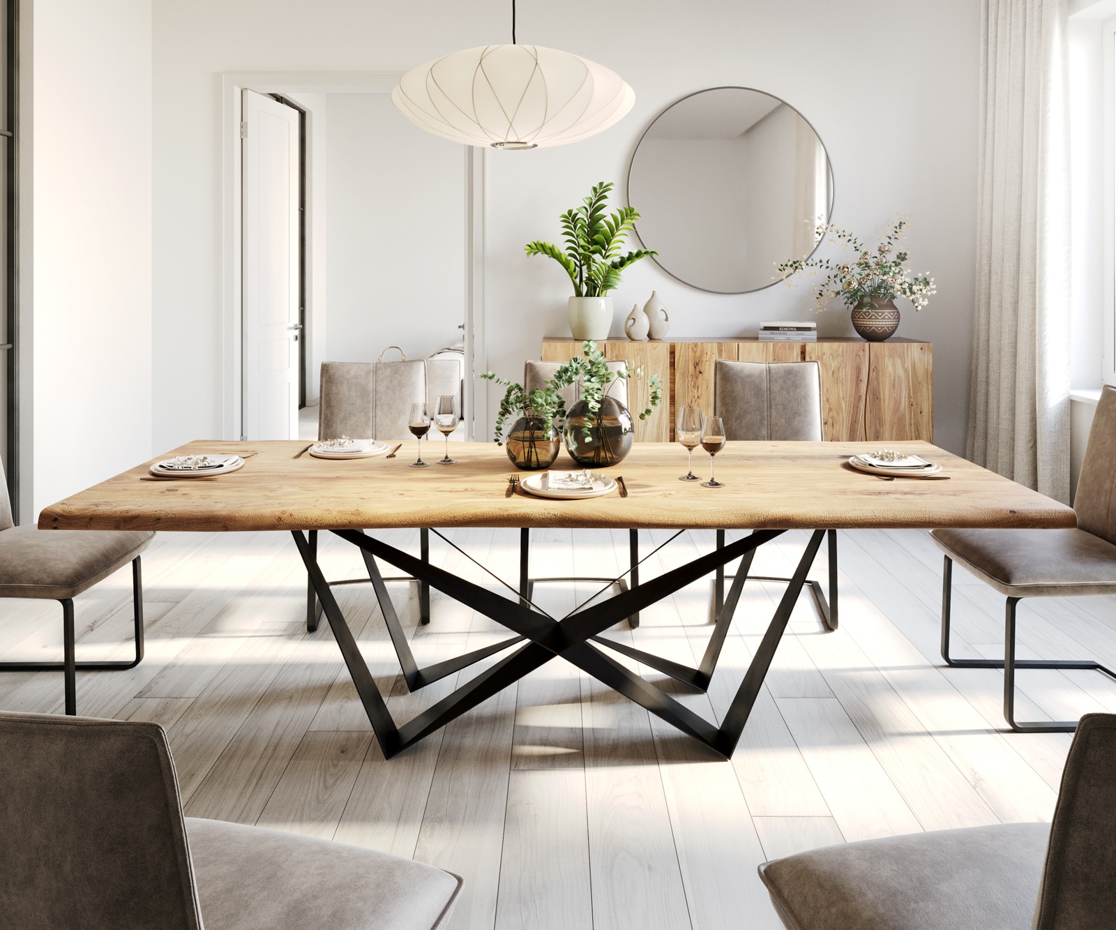 Маса 260x100 Акация Натурал Spider плоска стомана Черен Edge 3 Маса 260x100 Акация Натурал Spider плоска стомана Черен Edge 3