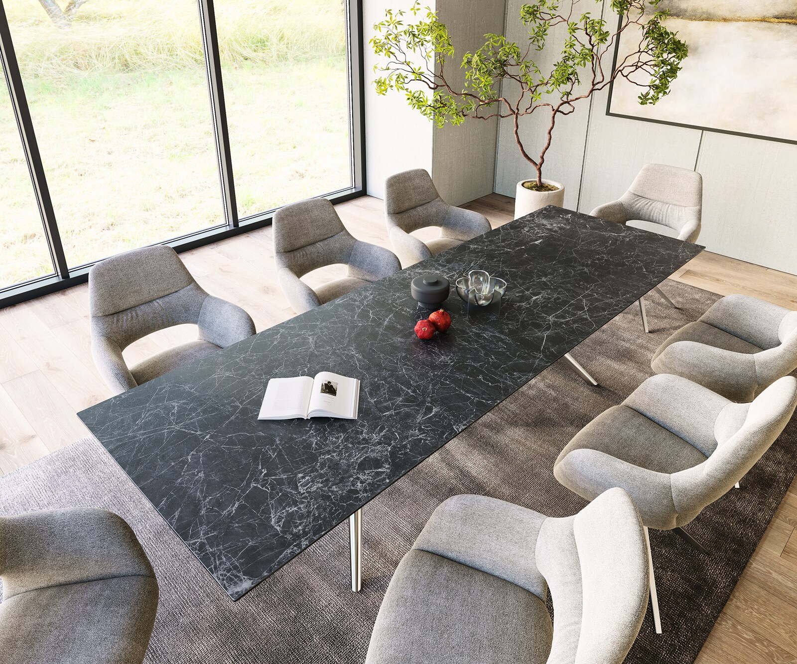 Трапезна маса Edge 300x100, керамика Laminam „®“, „Nero Greco“, „Anthrazit“, „Estelar“, кръгла, от неръждаема стомана 3