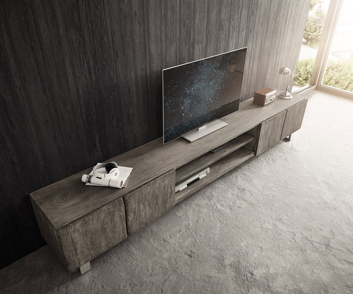 Нисък шкаф 300 cm Акация Platin 4 Врати 2 Отделения Live-Edge 4 Нисък шкаф 300 cm Акация Platin 4 Врати 2 Отделения Live-Edge 4