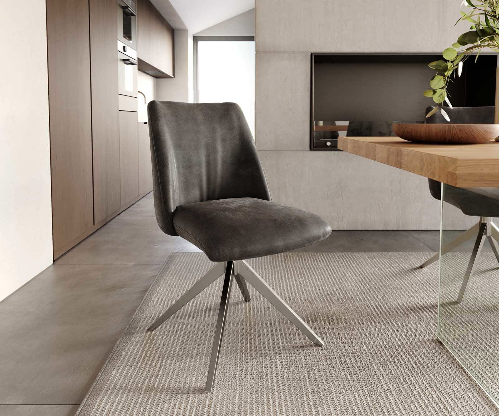 Врътящ се стол Антрацит Винтидж Конус крак плосък Неръждаема стомана 360° въртящ се Покет пружина Elso-Flex Врътящ се стол Антрацит Винтидж Конус крак плосък Неръждаема стомана 360° въртящ се Покет пружина Elso-Flex