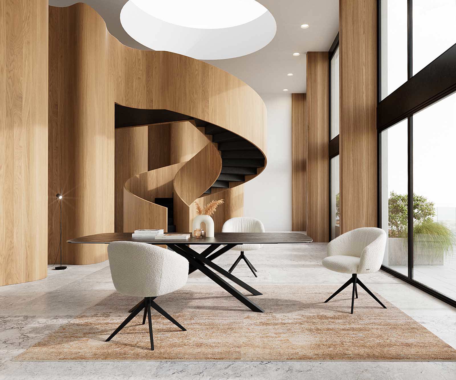 Врътящ се стол с подлакътници Букле Бял Конус крак плосък Черен 360° въртящ се Покет пружина Caja-Flex 5 Врътящ се стол с подлакътници Букле Бял Конус крак плосък Черен 360° въртящ се Покет пружина Caja-Flex 5