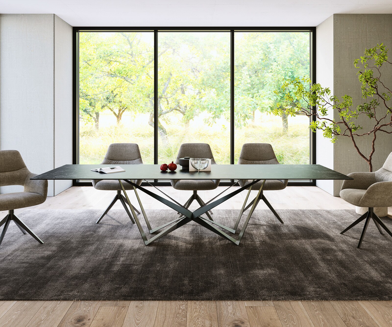 Маса 300x100cm Keramik Laminam®Nero Greco Антрацит среден крак плоска стомана Черен Edge 1
