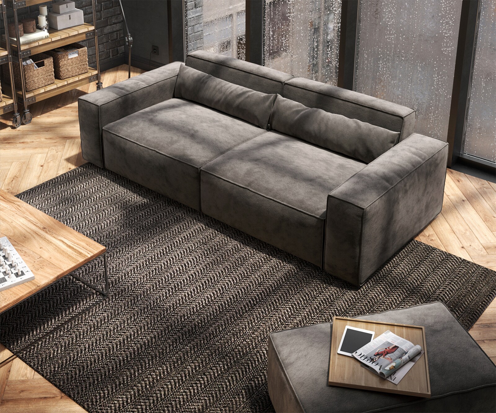 Голям диван L 260x110 cm Микрофибър КакиКафяв с табуретка Sirpio 4