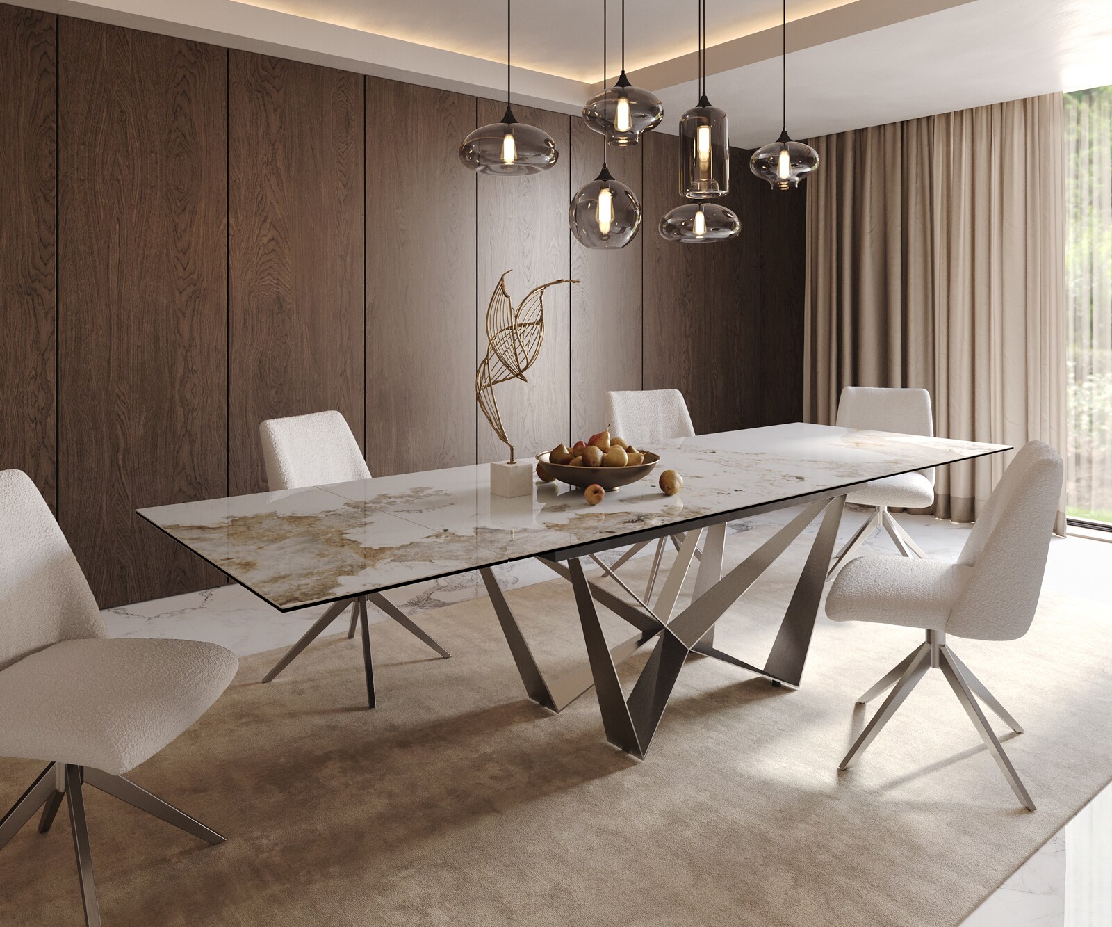 Маса 200-300x100 Keramik Minas Melange Бял-Бежов Spider плоска стомана Неръждаема стомана разтегателна Edge 1