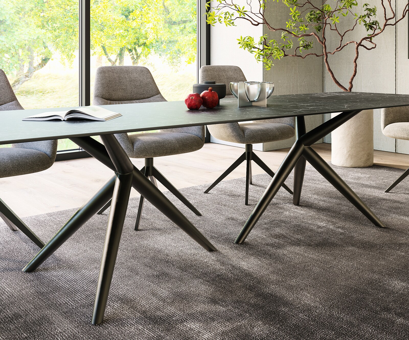 Трапезна маса Edge 300x100, керамика Laminam „®“, „Nero Greco“, „Anthrazit“, „Estelar“, кръгла, метал, черна 6