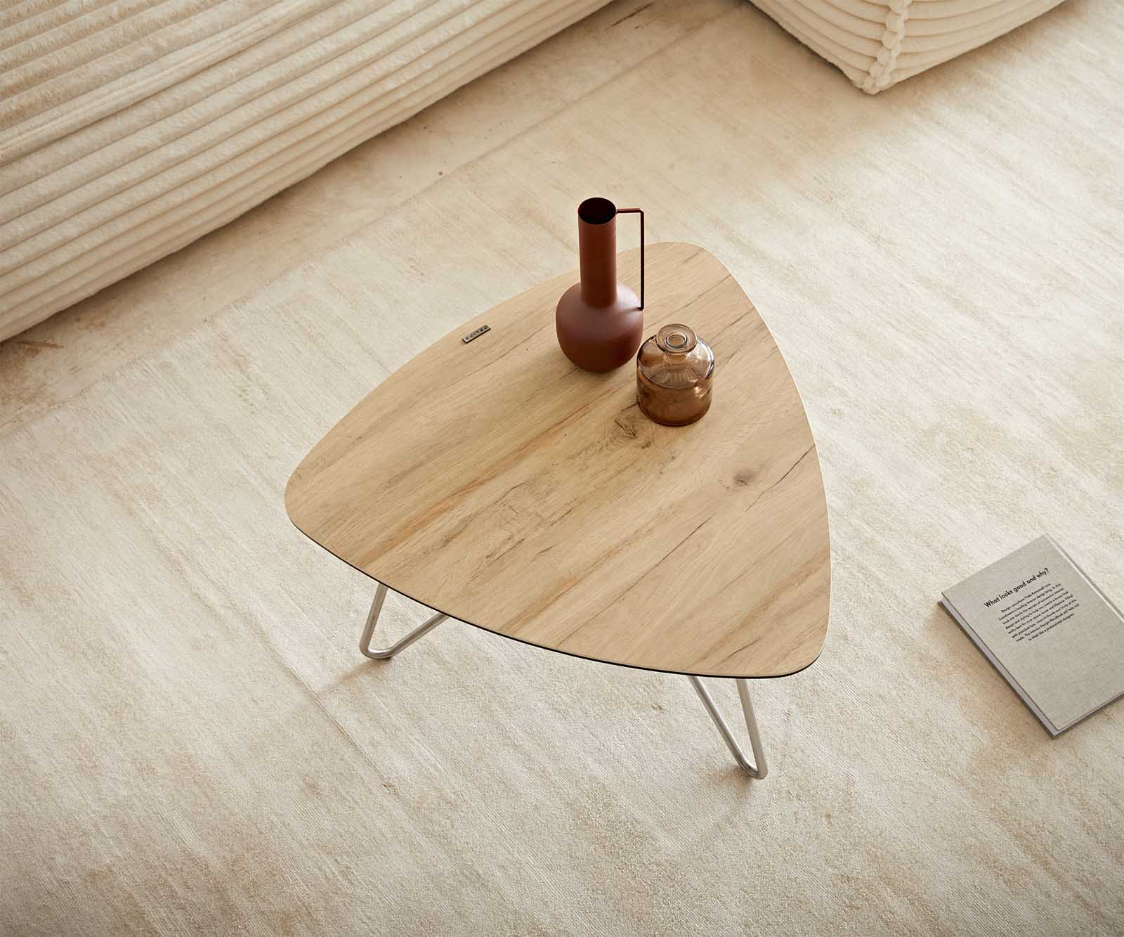 Холна маса 65x65 cm Керамика Laminam® Sabbia Дъбов цвят Метални огънати крака, кръгли Неръждаема стомана Ekrem 4