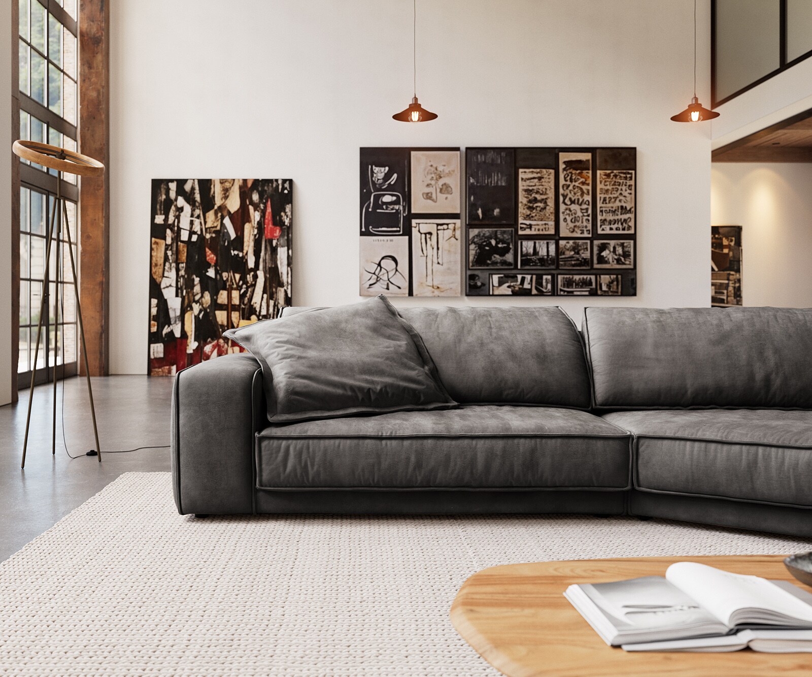 Голям диван Snoosh 400x150 cm микрофибър черен реколта Recamiere дясно 1