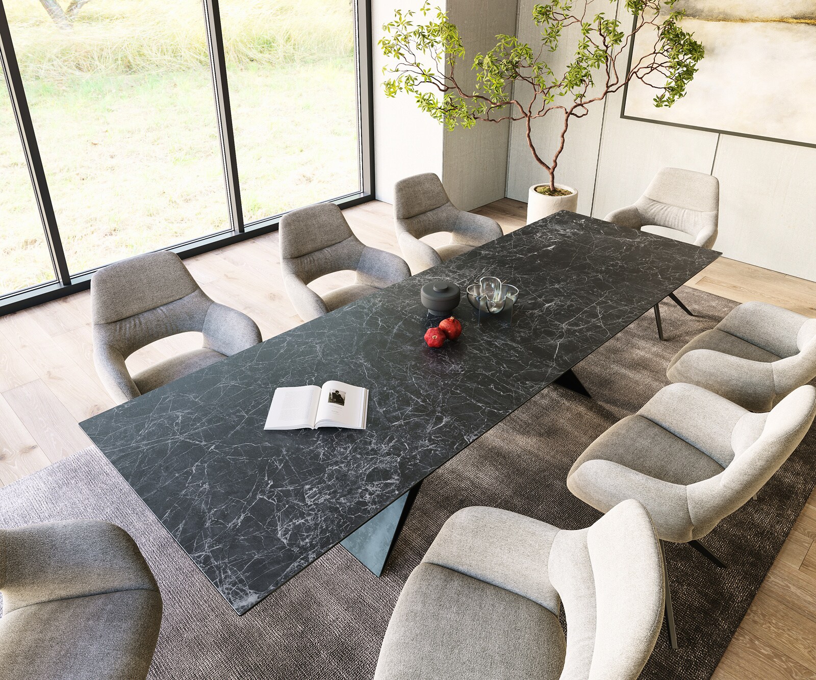 Маса 300x100cm Keramik Laminam®Nero Greco Антрацит V-среден крак Черен Edge 3