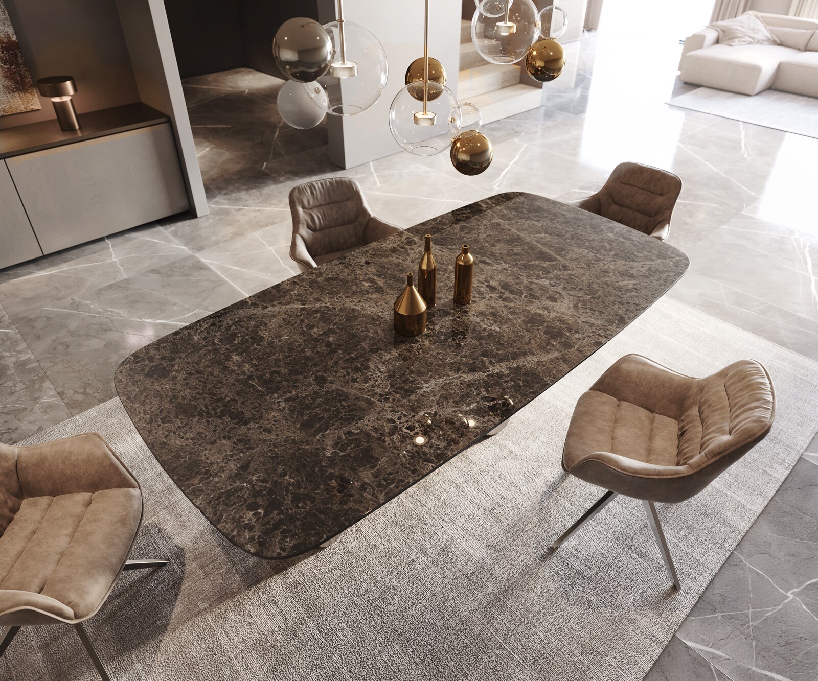 Трапезна маса Edge Boot 240x120 Керамичен ламинат® Emperador Extra Lucidato Тъмно кафяво Pilier Неръждаема стомана Графит 4