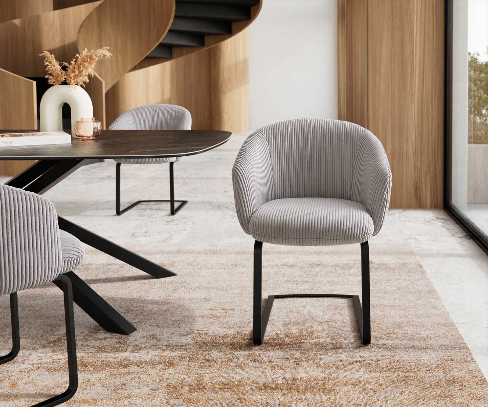 Люлеещ стол с подлакътници Корд Сребристо сив Конзолен крак плосък Черен Покет пружина Caja-Flex 1 Люлеещ стол с подлакътници Корд Сребристо сив Конзолен крак плосък Черен Покет пружина Caja-Flex 1