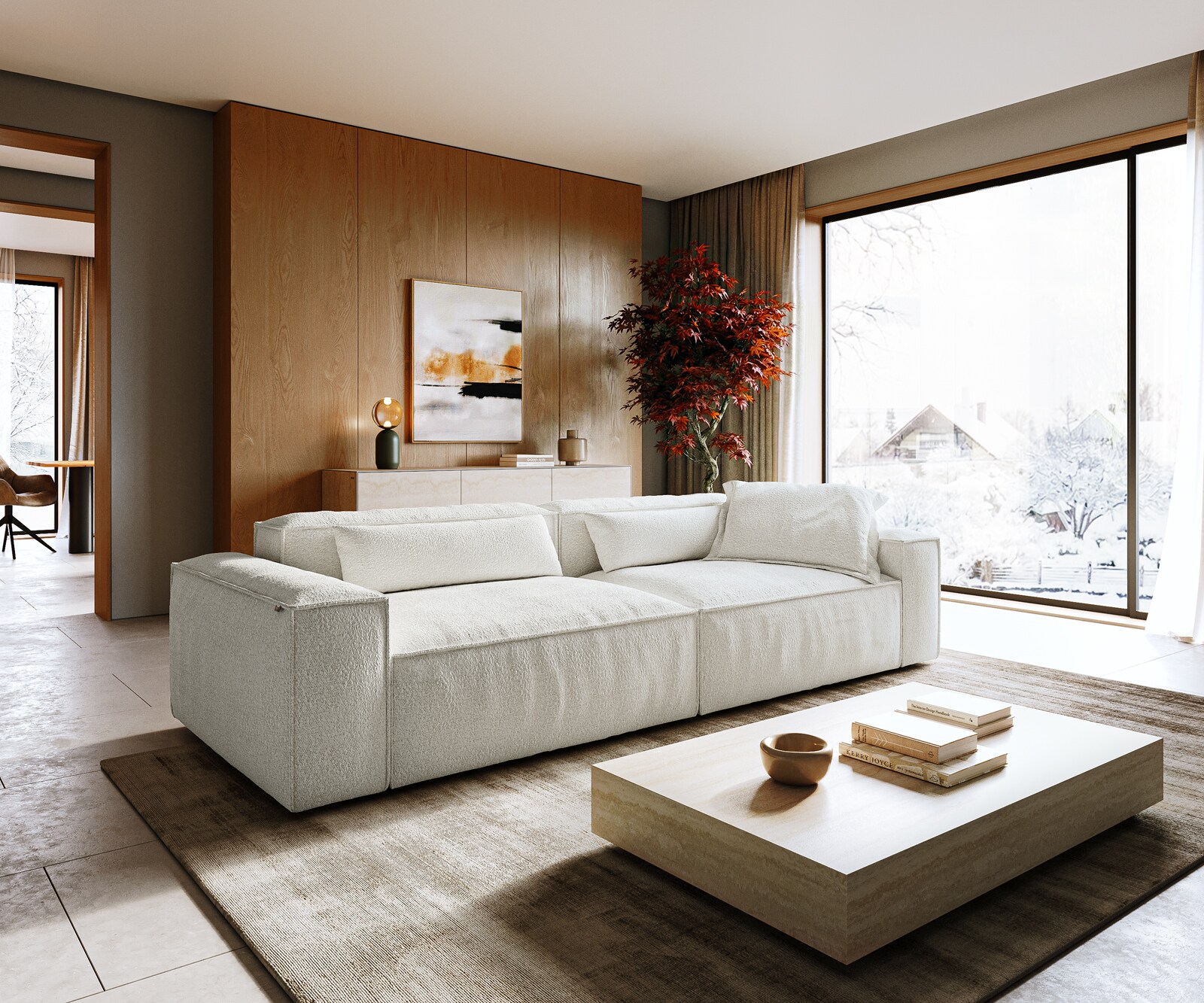 Голям диван Freestyle 280x110 cm Bouclé кремаво-бял шев 1