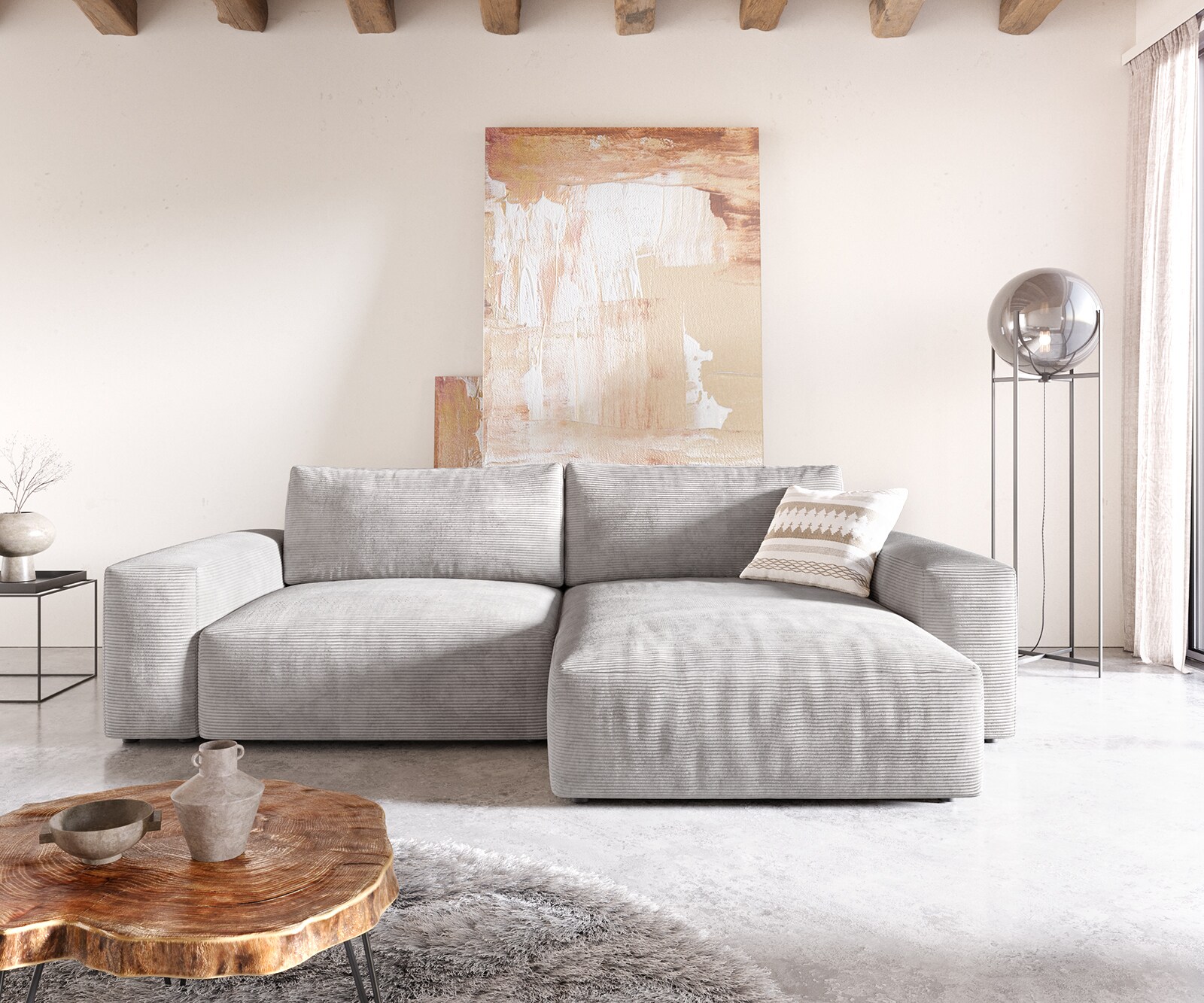 Ъглов диван XL 270x180 cm Корд СребристСив Варианти лежанка Lanzo 1