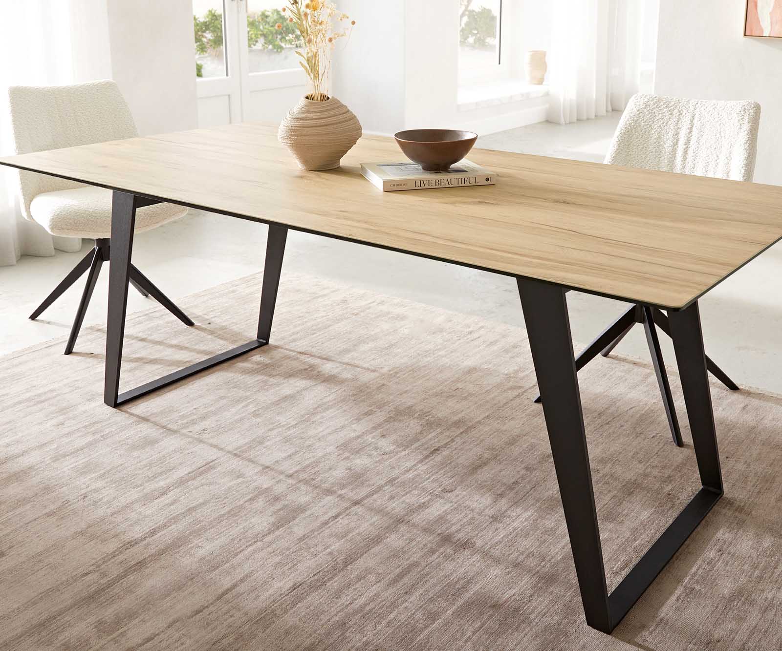 Маса 200x100 Keramik Laminam® Sabbia Дъбfarbig Метал под ъгъл Черен Edge 6