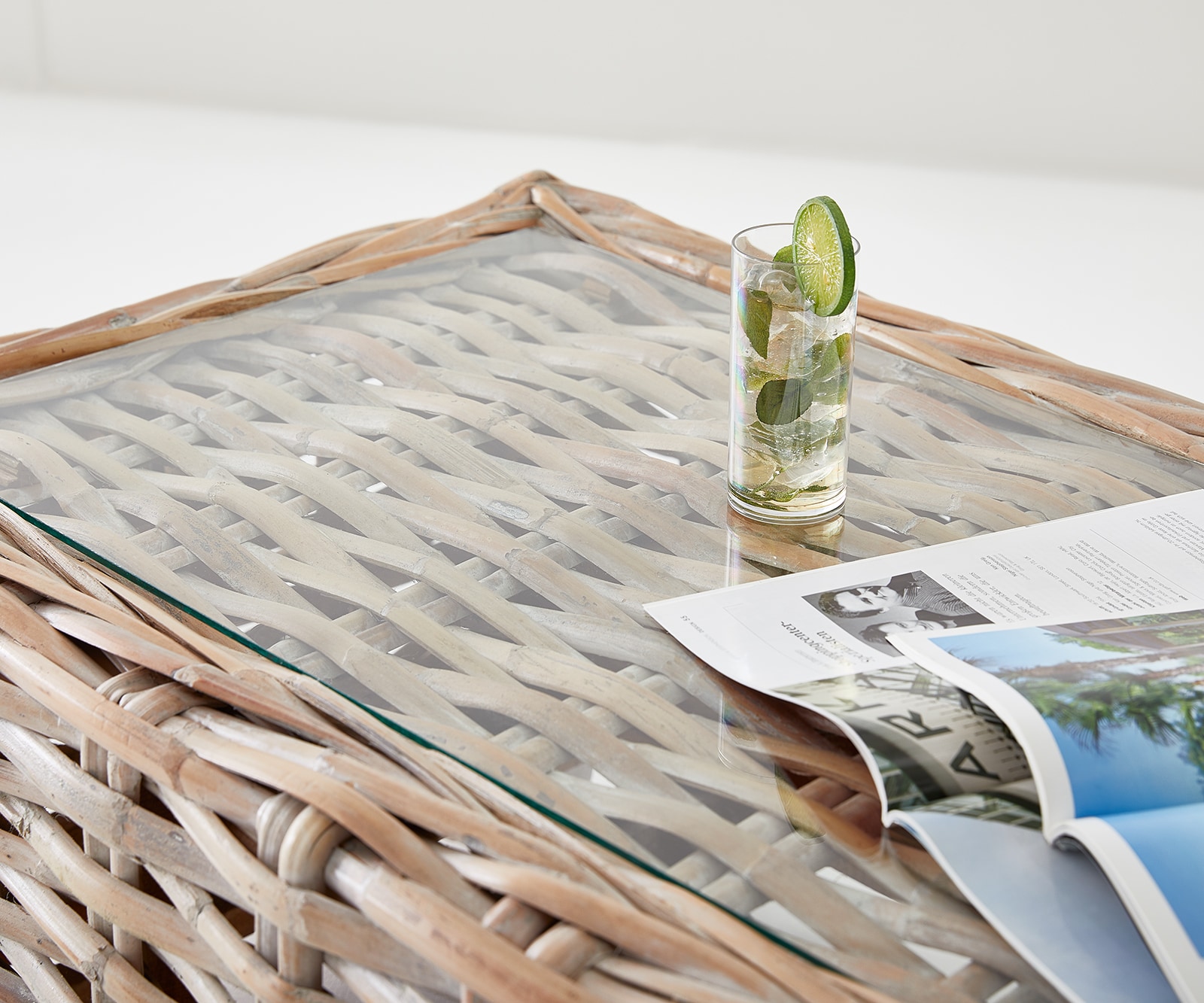 Холна маса 133x73 cm Ратан Бял Избелен Стъклоплот Nizza 4