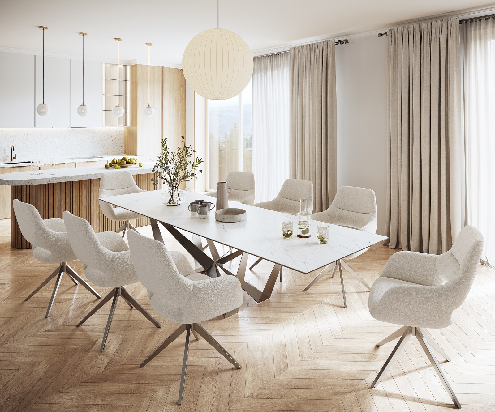Маса 300x100cm Keramik Laminam®Statuarietto Бял Spider плоска стомана Неръждаема стомана Edge 6