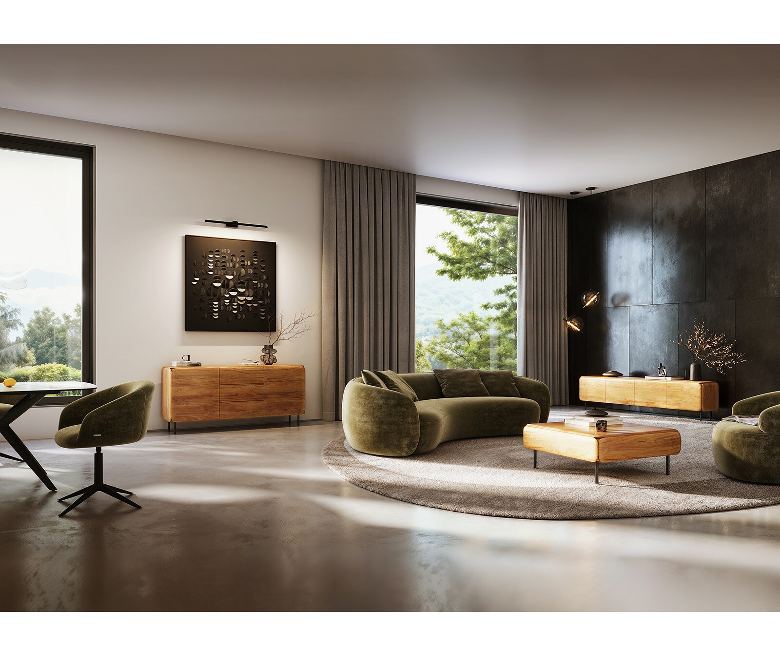 ТВ шкаф Shavani 175 cm естествена акация 2 врати 2 чекмеджета метал черен 6