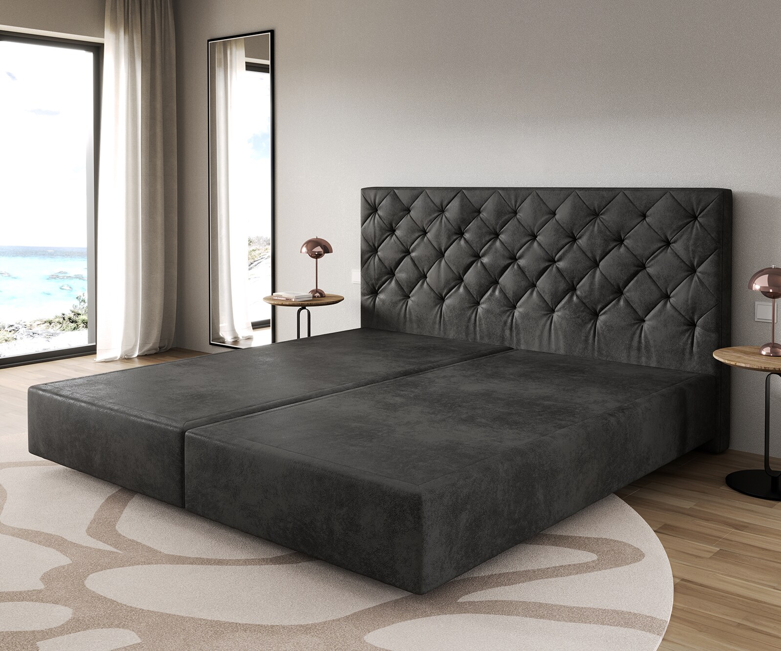 Боксспринг основа за легло 200x200 cm Dream-Great Микрофибър  Антрацит Винтидж 