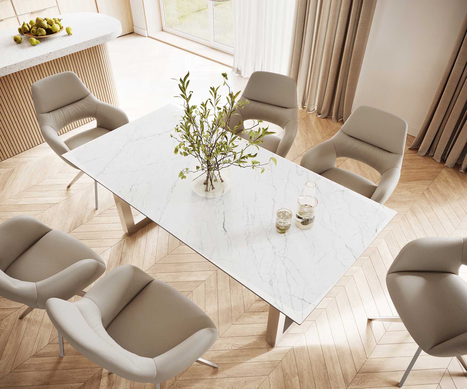 Маса 200x100 Keramik Laminam® Statuarietto Бял Неръждаема стомана Широк профил Edge 3