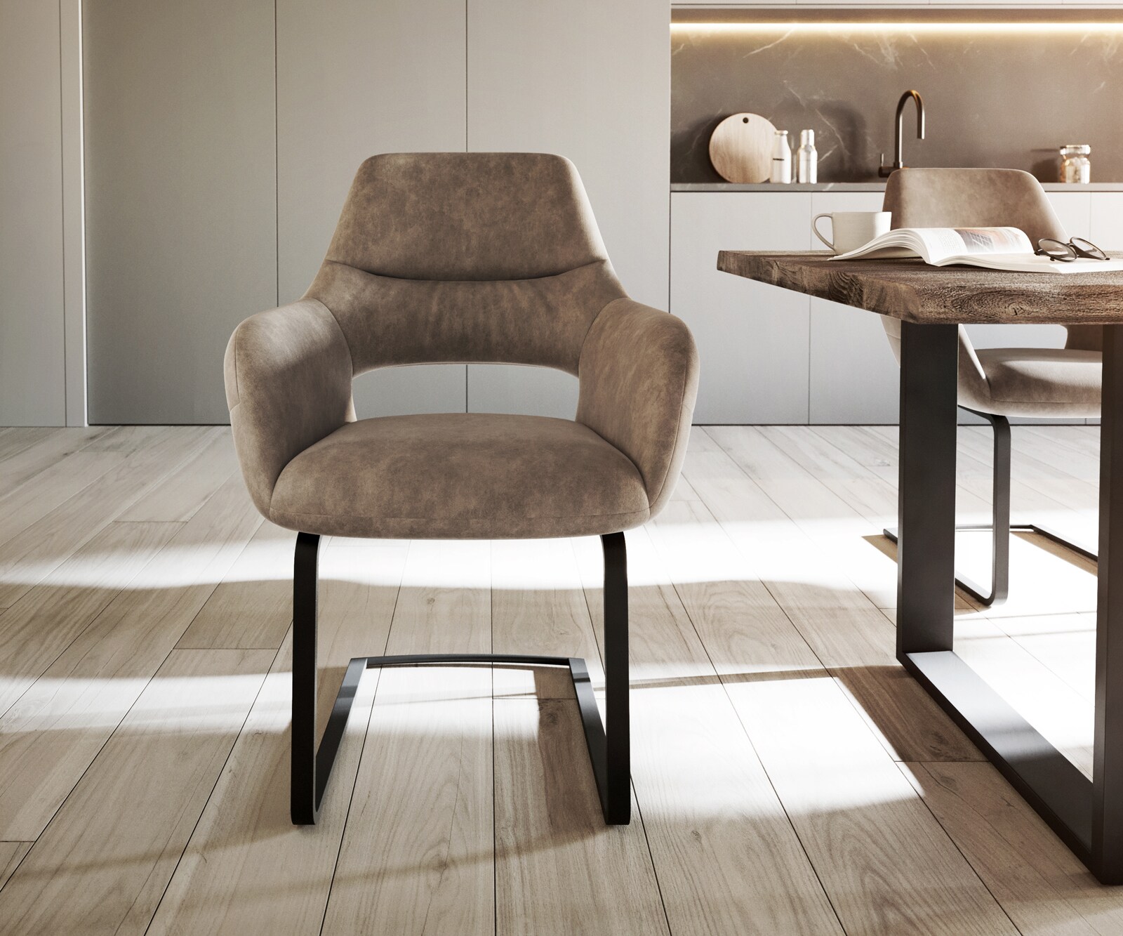 Люлеещ стол с подлакътници Таупе Винтидж Конзолен крак плосък Черен Yago-Flex 2