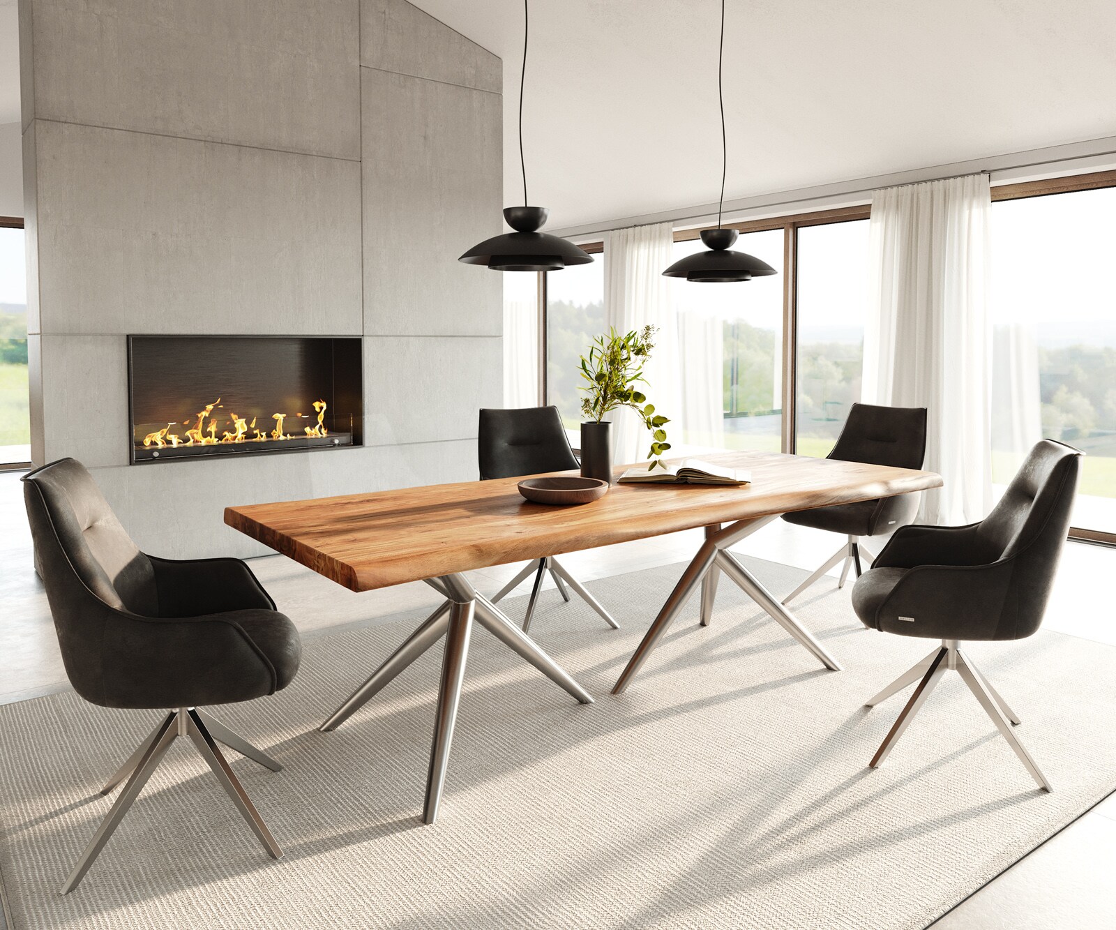 Трапезна маса Edge 240x100, естествена акация Estelar, кръгла, от неръждаема стомана, с естествени ръбове 5