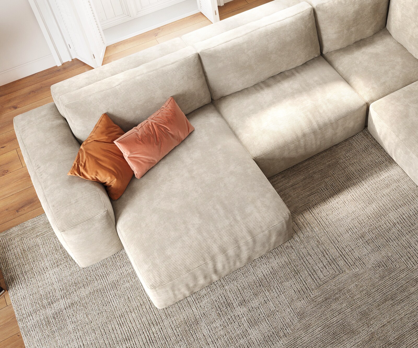 Холна гарнитура Lanzo 300x210 см Бежов Корд Променлива с осман 3