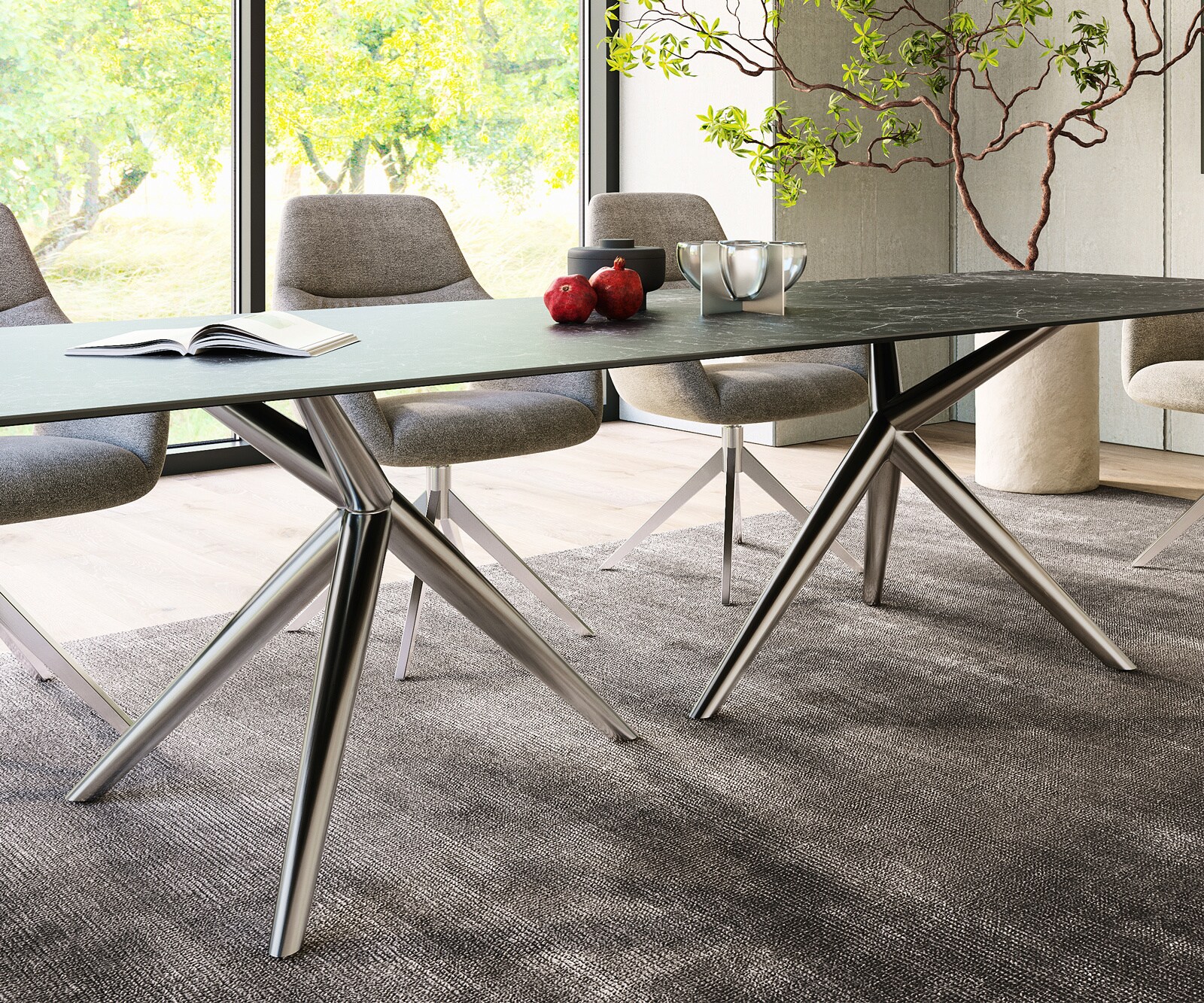 Трапезна маса Edge 300x100, керамика Laminam „®“, „Nero Greco“, „Anthrazit“, „Estelar“, кръгла, от неръждаема стомана 6