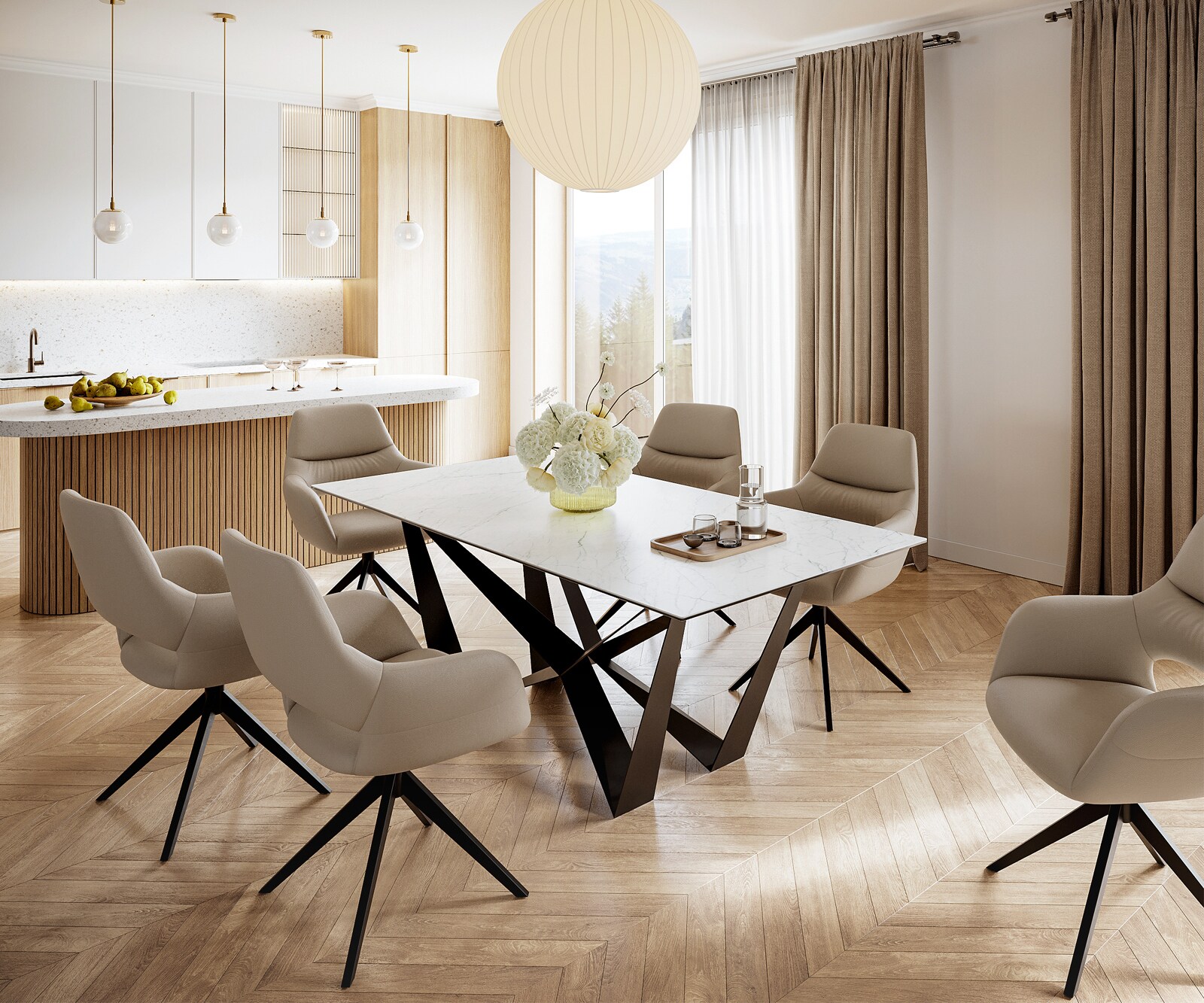 Маса 200x100cm Keramik Laminam®Statuarietto Бял среден крак плоска стомана Черен Edge 5