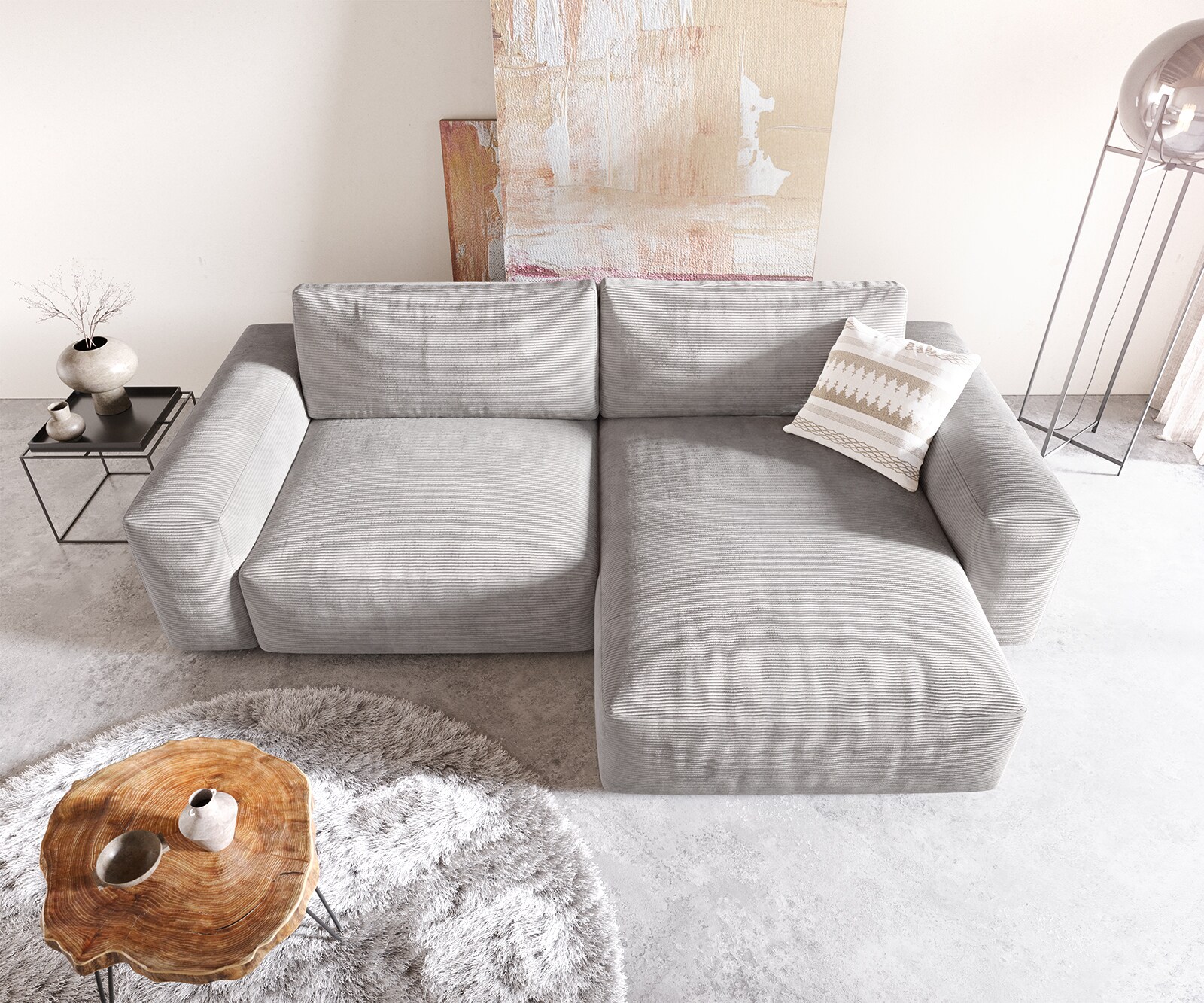 Ъглов диван XL 270x180 cm Корд СребристСив Варианти лежанка Lanzo 3