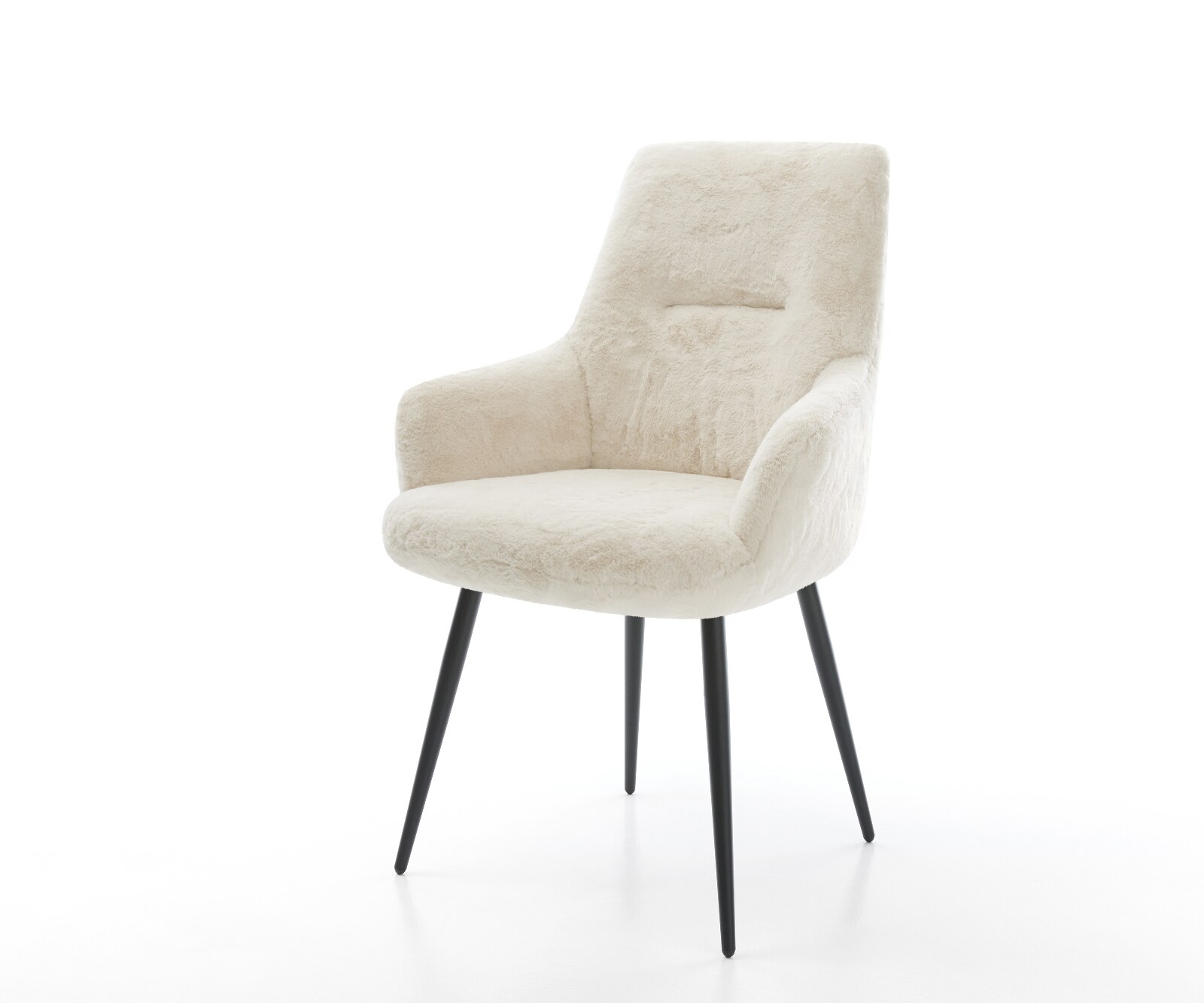 Трапезен стол Zelia-Flex с подлакътници, плюшен кремаво-бял плат, 4-футов заострен черен джоб пружинна сърцевина 1