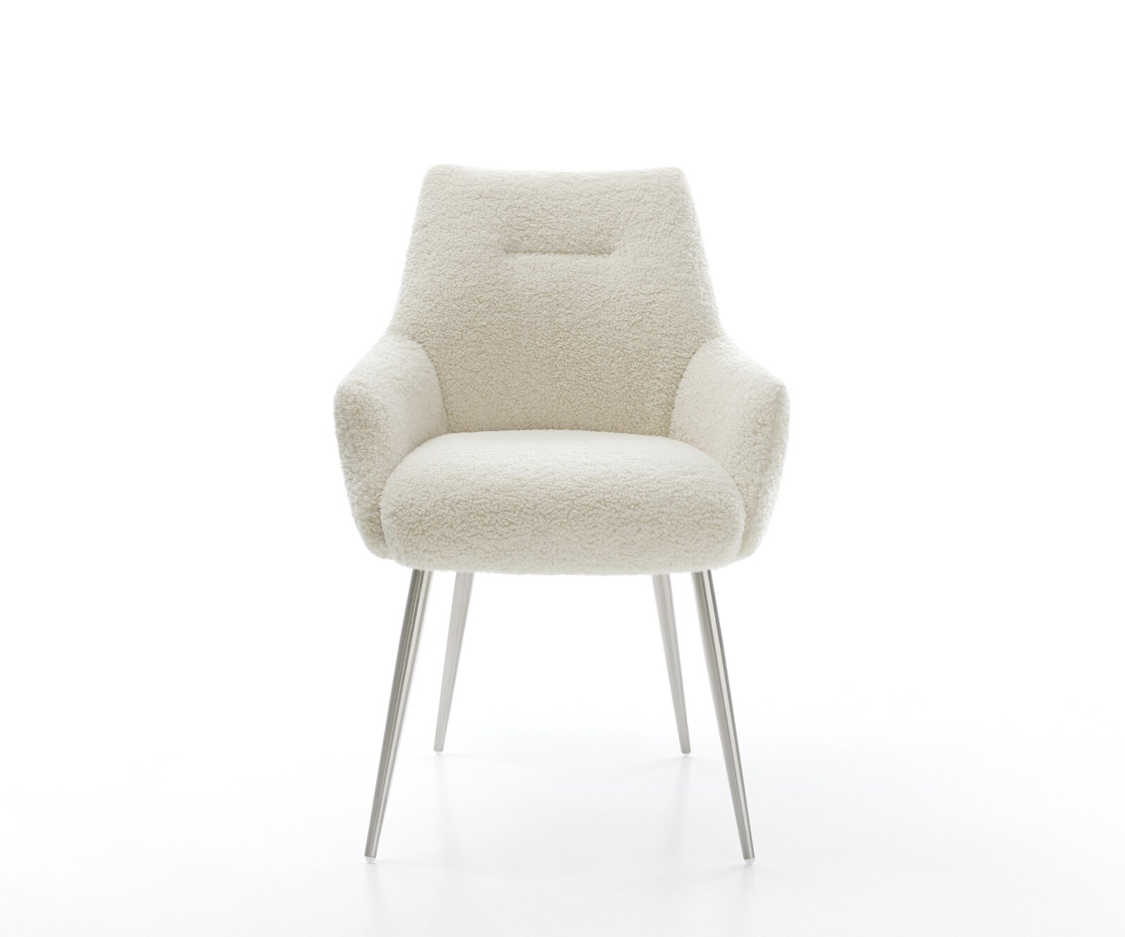 Трапезен стол Alja-Flex с подлакътници от плюшена тъкан бежов 4-крака с конична сърцевина от джобни пружини от неръждаема стомана 2