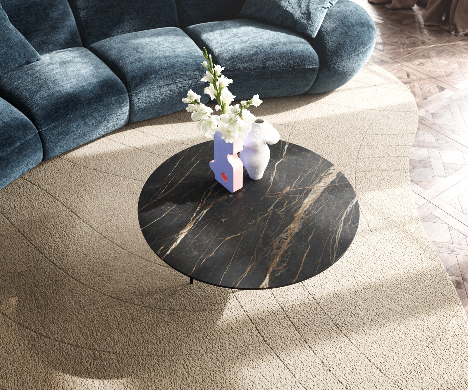 Масичка за кафе Edge Round 90x90 cm Ceramic Laminam® Noir Desir Brown Trive Metal Black 4