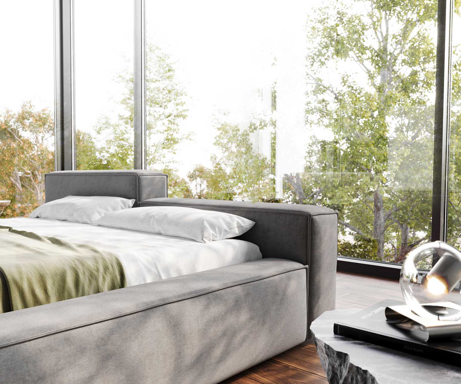 Тапицирано легло Kalinea 180x200 cm микрофибър сиво 5 Тапицирано легло Kalinea 180x200 cm микрофибър сиво 5