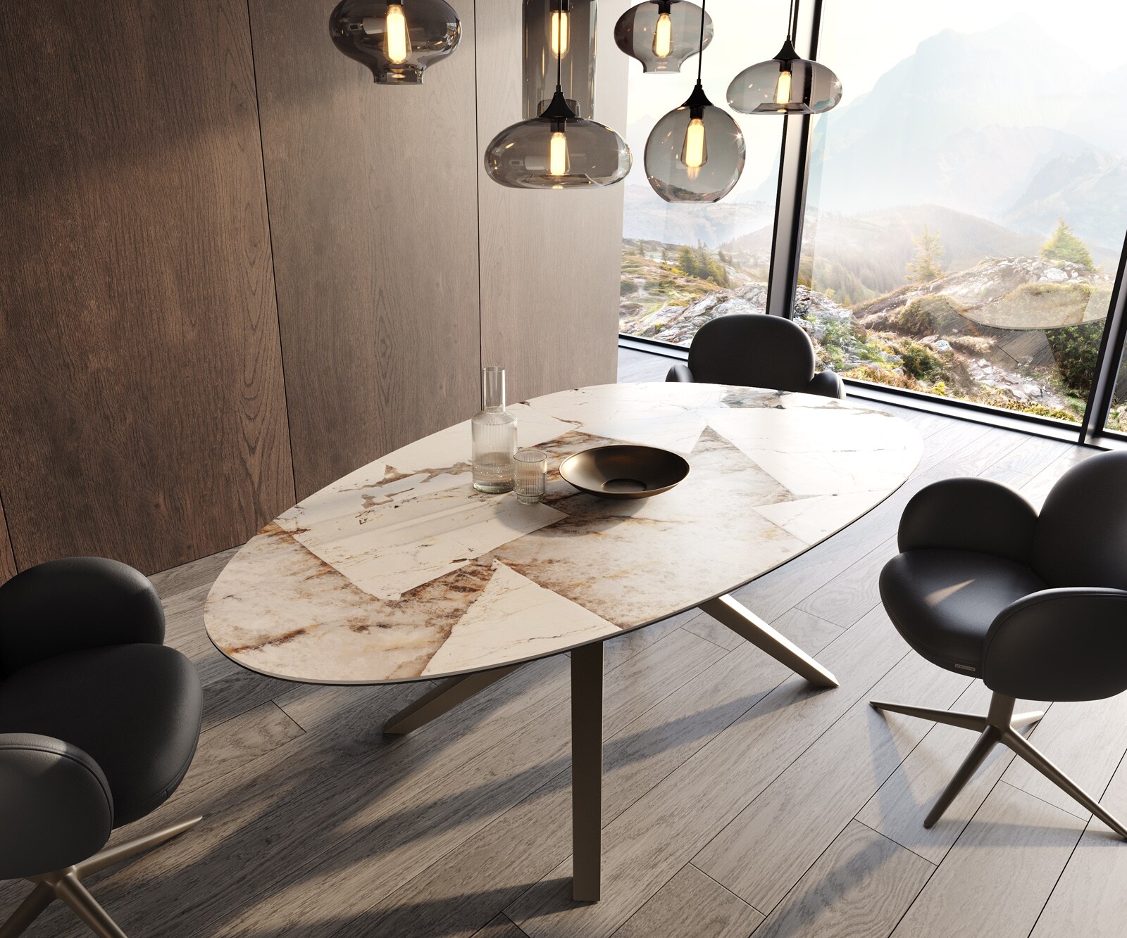 Edge Овална маса за хранене 220x120 керамика Iris FMG Patagonia Lappato Zenthara ъглов метален ефект покритие титан Edge Овална маса за хранене 220x120 керамика Iris FMG Patagonia Lappato Zenthara ъглов метален ефект покритие титан