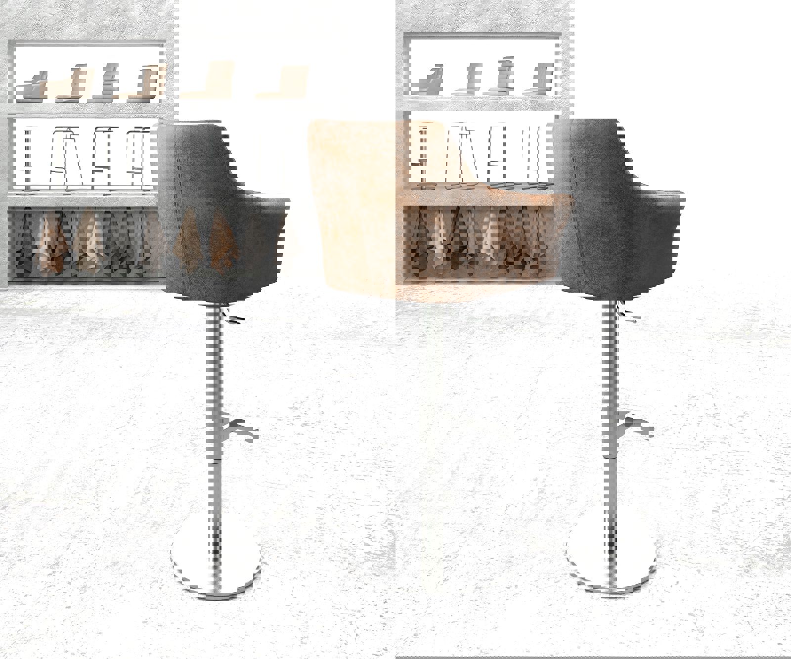 Бар стол Винтидж Кафяв Въртяща се основа с регулируема височина Неръждаема стомана Yulo-Flex 2 Бар стол Винтидж Кафяв Въртяща се основа с регулируема височина Неръждаема стомана Yulo-Flex 2