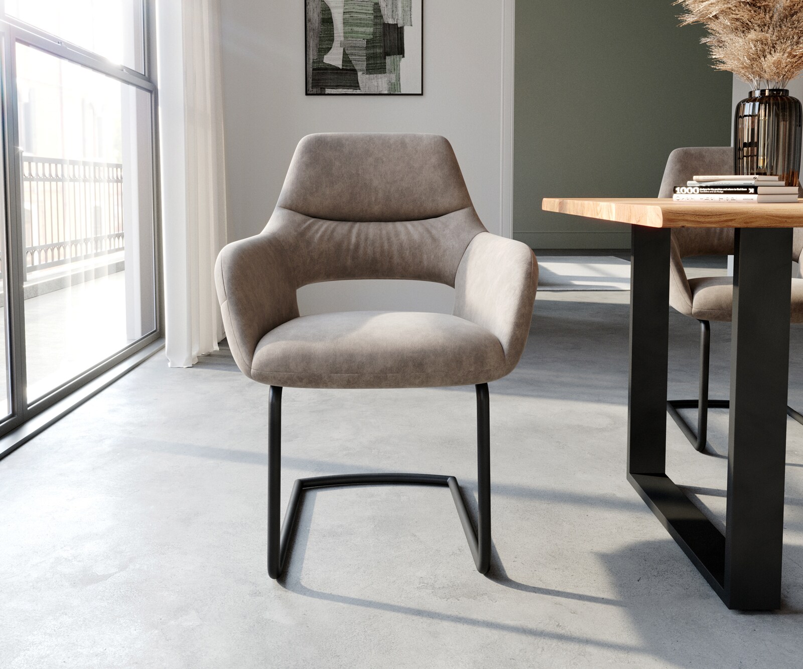 Люлеещ стол с подлакътници Таупе Винтидж Конзолен крак кръгъл Черен Yago-Flex 2