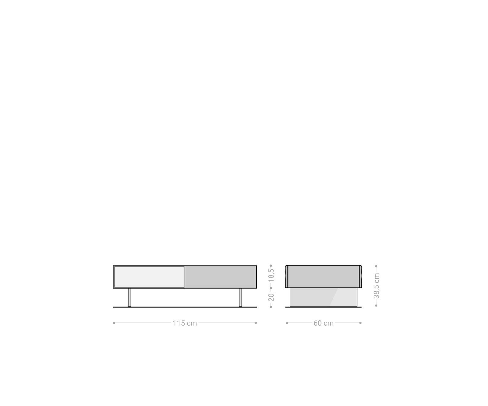 Масичка за кафе New Live-Edge 115x60 cm естествена акация 2 чекмеджета 1 отделение основа плаващ метал черен 5