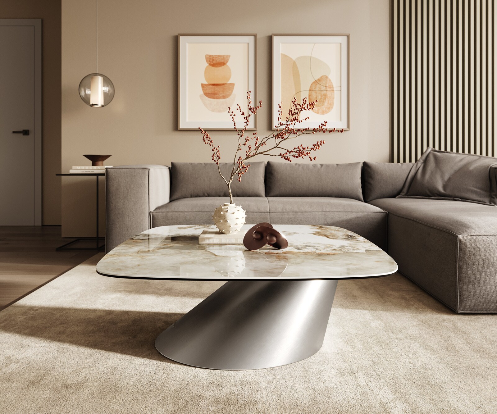 Масичка за кафе Edge Boot 90x90 cm керамика Minas Melange Conis матирана неръждаема стомана 2