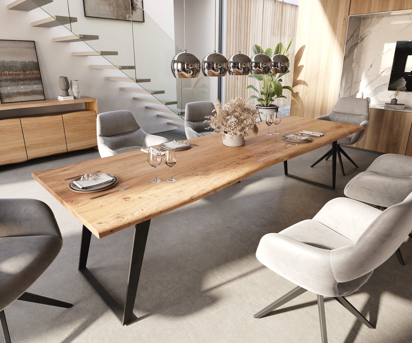 Маса 300x100 Акация Натурал Метал под ъгъл Edge Маса 300x100 Акация Натурал Метал под ъгъл Edge