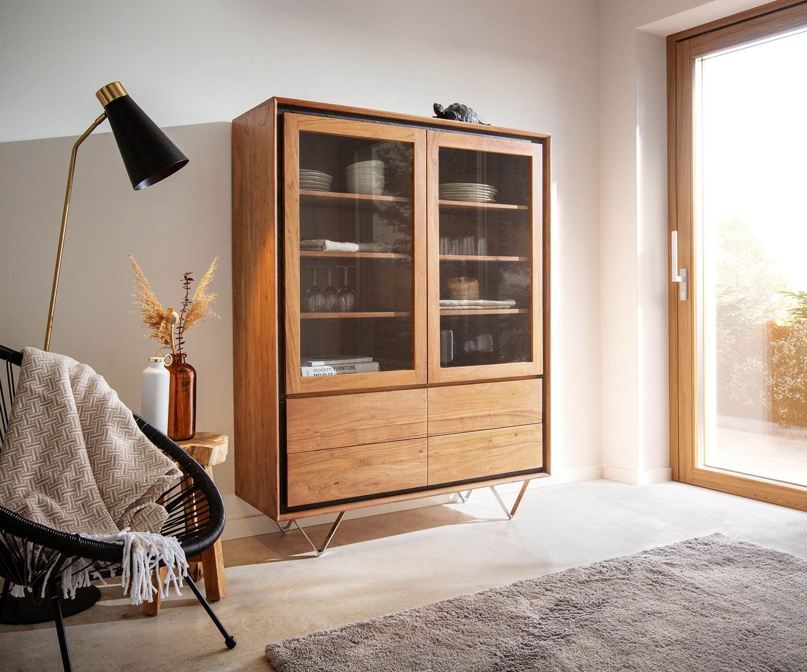 115x150 Акация Натурал 2 Врати 4 Чекмеджета каменен фурнир V-Крак Stonegrace  115x150 Акация Натурал 2 Врати 4 Чекмеджета каменен фурнир V-Крак Stonegrace