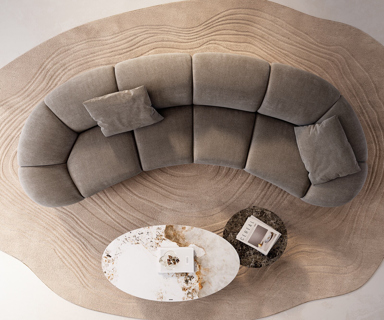 Голям диван Lunna 360x175 cm структуриран плат Soft Taupe 2 възглавници 8