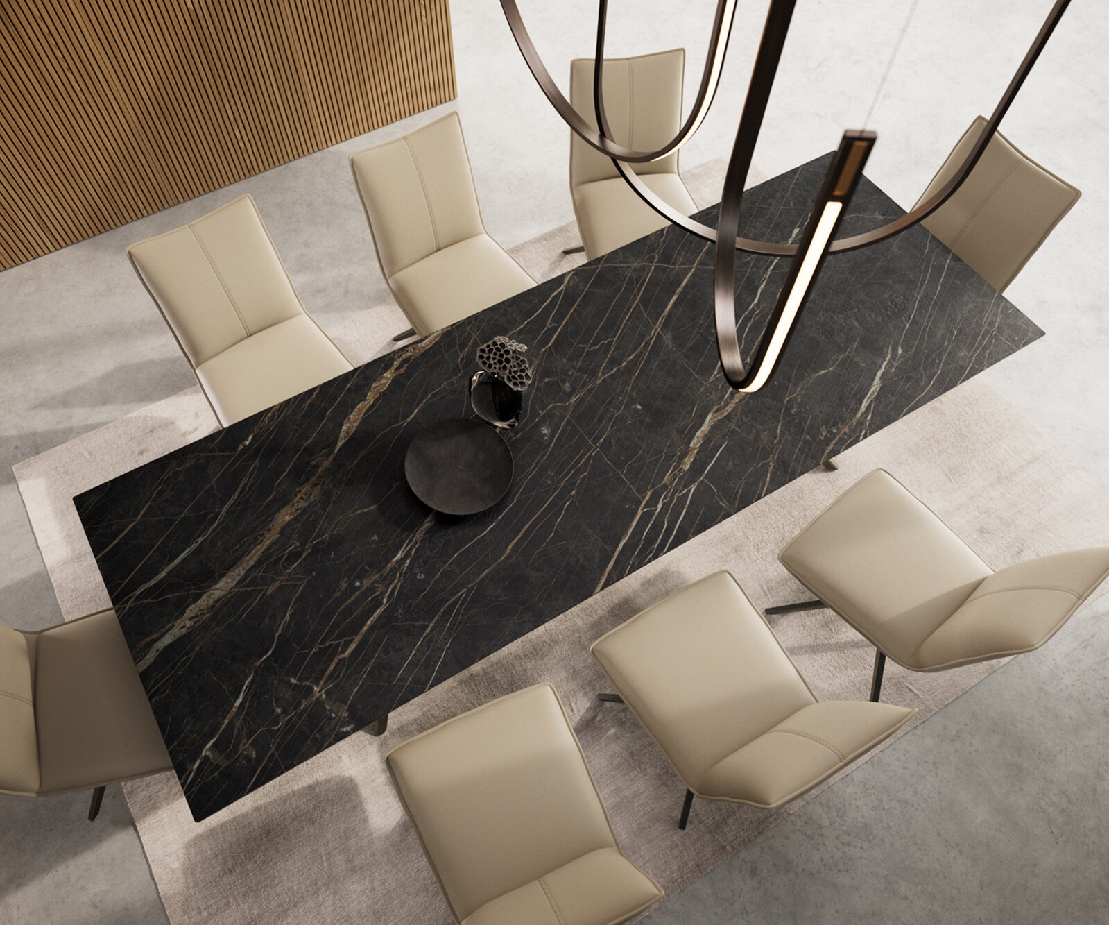Трапезна маса Edge 300x100, керамика Laminam „®“, „Noir Desir“, „Braun“, „Estelar“, кръгла, метал, ефектно покритие „Титан“ 6