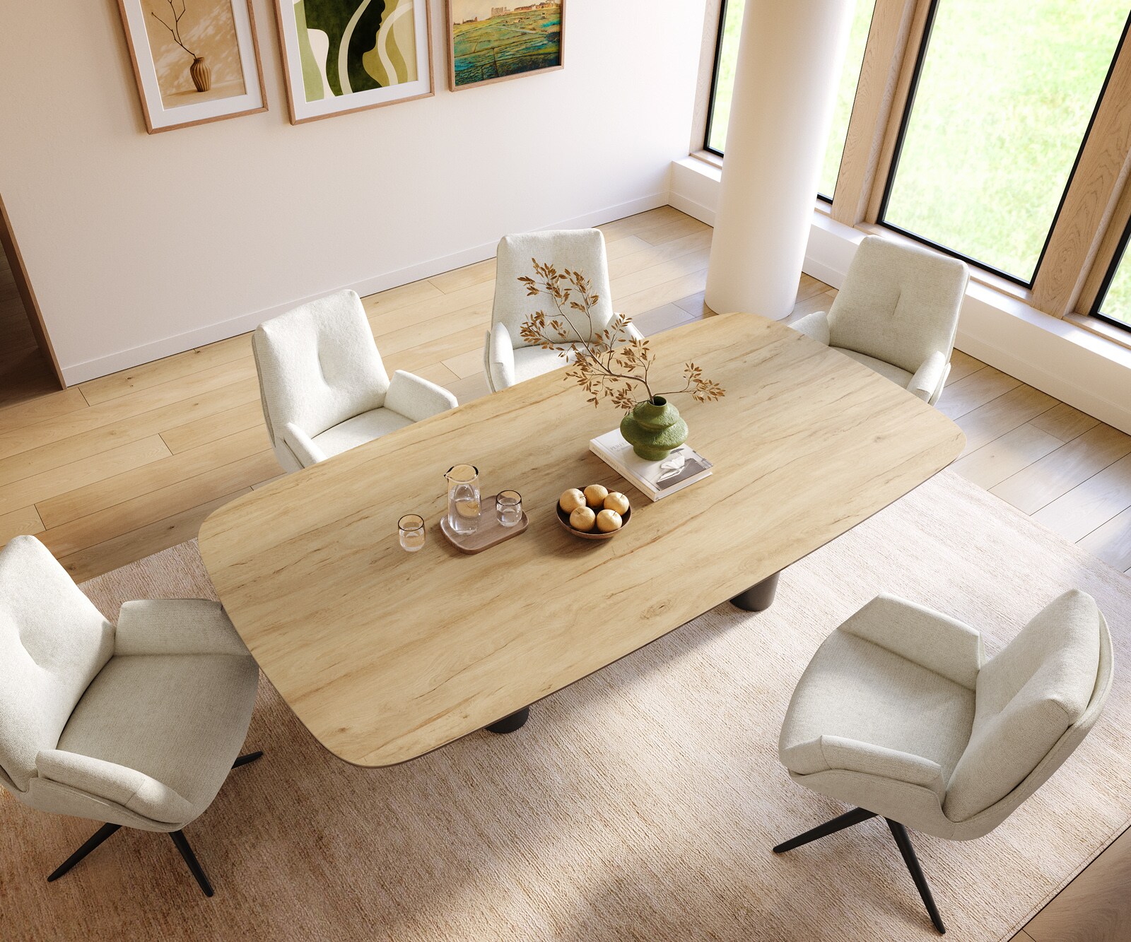 Трапезна маса Edge Boot 240x120 см, керамика Laminam „®“, цвят „Sabbia“ (дъбов), метални крака „Pilier“, черно 4